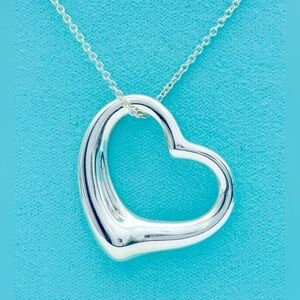 Tiffany & Co SS 36mm Open Heart Peretti Necklace 30.5” EUC